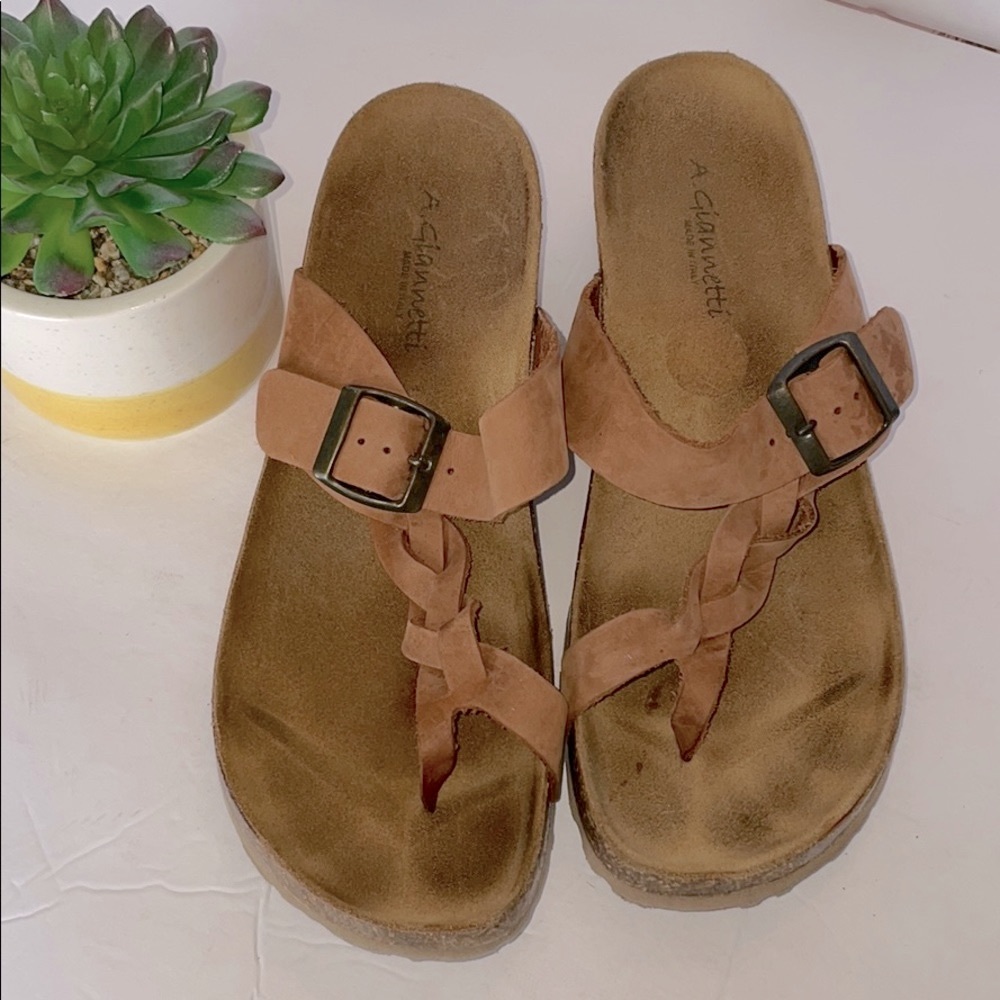 A. Giannetti Leather Wedge Sandal